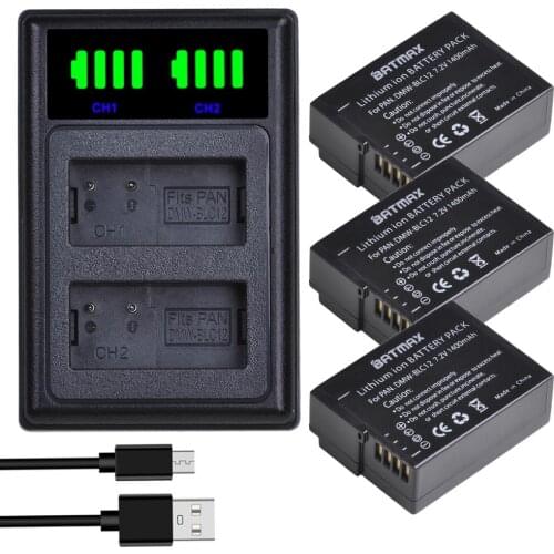 Batmax DMW-BLC12 BLC12E BLC12PP Battery+New LED Dual Charger for Panasonic DMC-FZ200,FZ300,FZ1000,FZ2500,G5,G6,G7,GX8