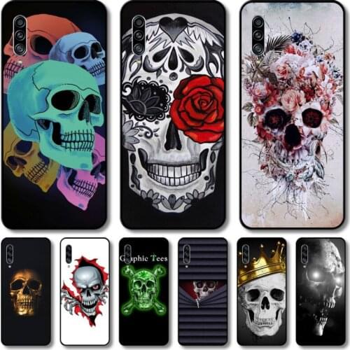 White skulls Phone Case Hull For Samsung Galaxy M 10 20 21 31 30 60S 31S Black Shell Art Cell Cover TPU
