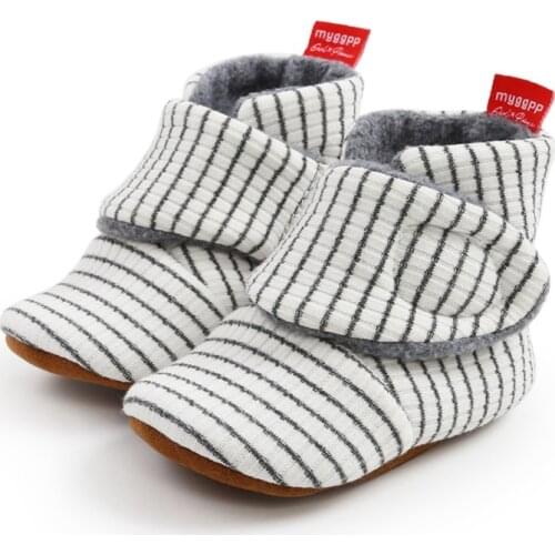 Winter Newborn Baby Warm Striped Shoes Infant Boy Girl Cotton Casual Plush Soft Soled Frist Walking Shoes