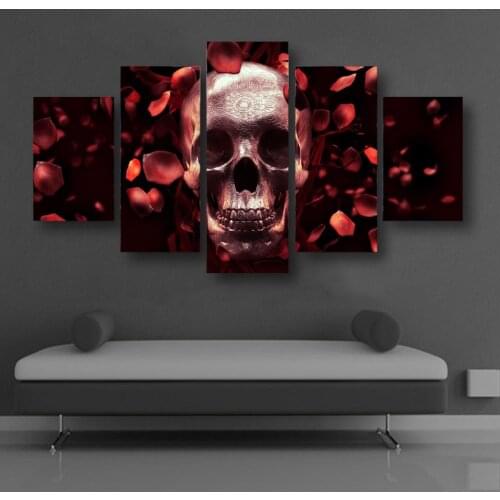 Home Decoration Modern Painting Framework Art Poster Wall Modular 5 Panels Skull Printed On Canvas For Living Room