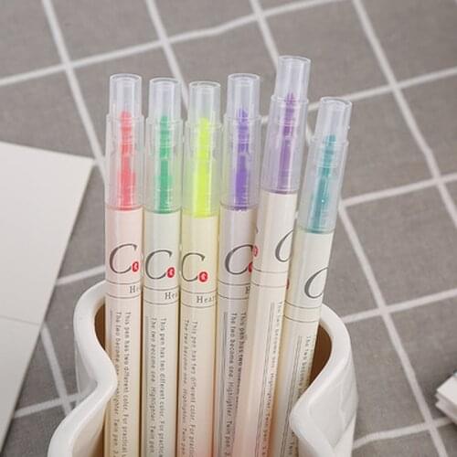 Double-headed Two-color Highlighter Creative Student Stationery Color Draw Key Marker Pen Candy Color Hand Account Note Pen
