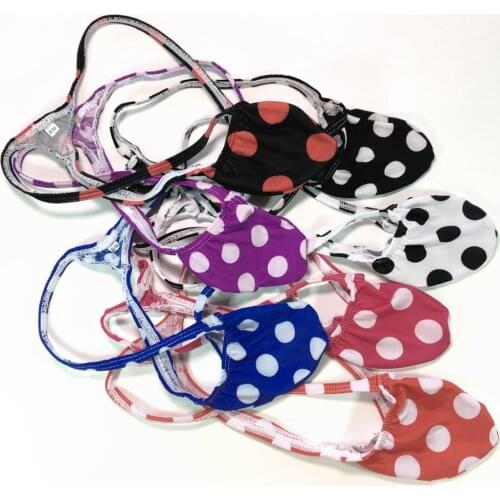 G403DS Mens Sexy Thong Bulge Pouch T-back Grape Smugglers Soft Jersey Polyester Knit Dots Print