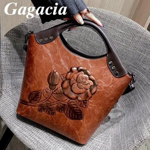 Gagacia Womens Vintage Handbag Ladies New High Quality Leather Shoulder Bags Woman Large Capacity Retro Top-Handle Bucket Bag