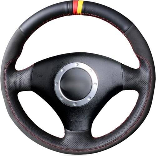 Hnad Sew Black Genuine Leather Suede Car Steering Wheel Cover for Audi A2 8Z A3 8L Sportback A4 B6 Avant A6 C5 A8 D2 TT 8N S3