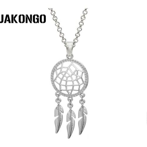 JAKONGO Crystal Silver Color Dream Catcher Pendants Chain Necklace Womens Fashion Christmas Gift