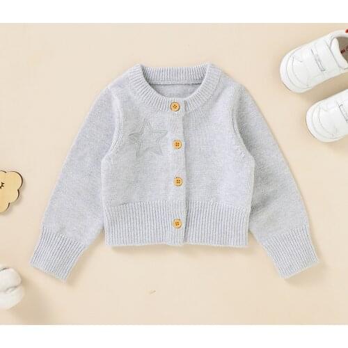 Baby Girls Star Embroidery Cardigan Loose Fit Long Sleeve O-neck Knitted Tops for Spring, Fall