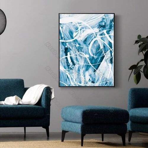 Nordic Style Canvas Painting Posters and Prints Art Abstract White and Blue Watercolors Picture for Home Rooms Wall Decoration