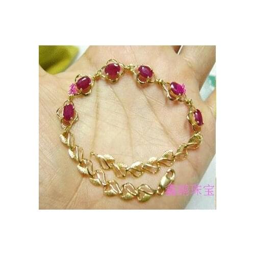 A stone of love Classic 18 k gold 4 * 6 natural ruby bracelet quality goods
