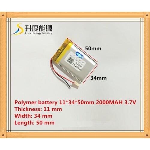 3.7V 2000mAh 113450 Lithium Polymer Li-Po Rechargeable DIY Battery For Mp3 GPS mobile phone power bank electronic part