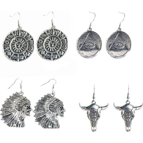 LosoDo Jhumki Gypsy Indian womens jewelry ox eye thai silver hindu sun hippie tribal vintage dangling earrings Afghan gift