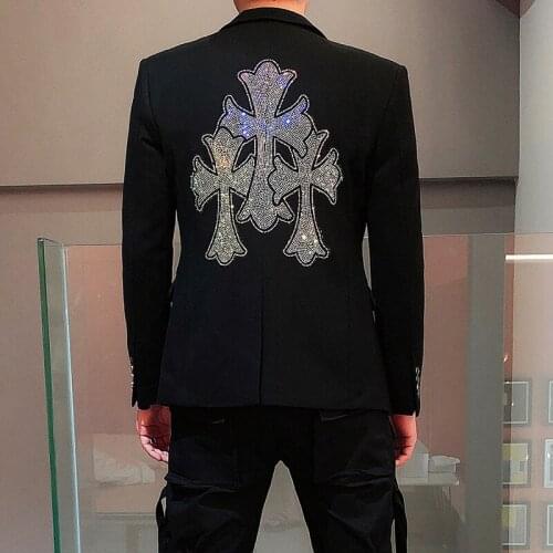 M-3XL!! 2020 Hot diamond small suit man autumn handsome casual slim suit club cross shiny coat hairdresser