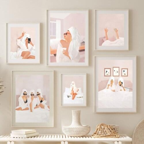 Fashion Bathroom Coffee Make Up Book Girl Nordic Posters And Prints Wall Art Canvas Painting Wall Pictures For Living Room Decor