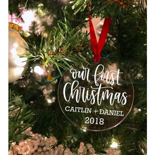 Our First Christmas Clear Glass Ornament Custom Names Wedding Gifts for Couple Christmas Decor 2019