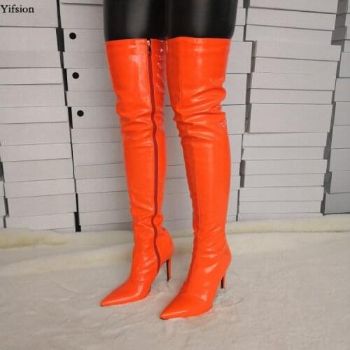 Olomm New Stylish Women Over The Knee Boots Stiletto High Heels Boots Pointed Toe Gorgeous Red Shoes Women Plus US Size 5-15