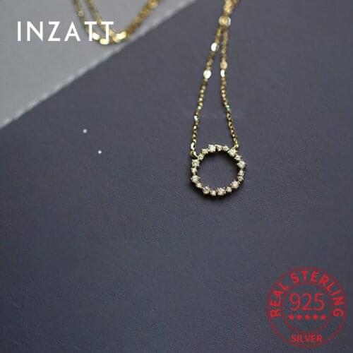 INZATT Real 925 Sterling Silver Round Zircon Choker Necklace For Women Trendy Fine 14k Gold Jewelry Accessories Drop Shipping