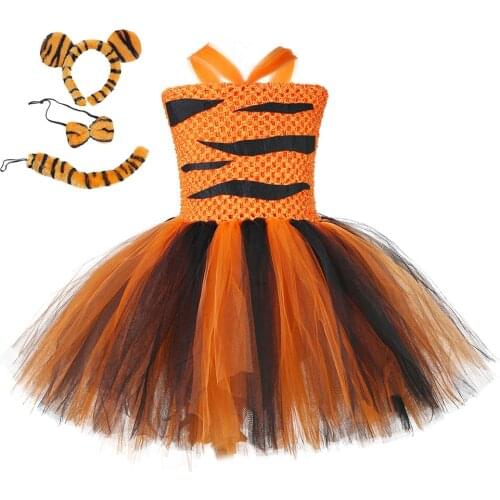 Baby Girls Tiger Dresses Kids Animal Halloween Cosplay Costume for Children Cute Tutu Dress Girl Cartoon Birthday Outfit Toddler