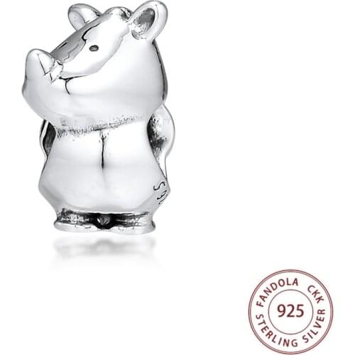 Authentic 925 Sterling Silver Rino the Rhinoceros Charms Beads Fits Pandora Charm Bracelets Women DIY Jewelry Making