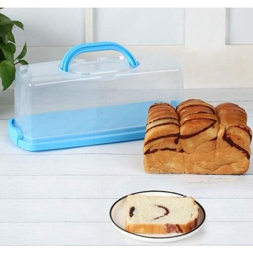 Portable Bread Box with Handle Loaf Cake Container Plastic Rectangular Food Storage Keeper Carrier 13Inch Translucent Dome for P