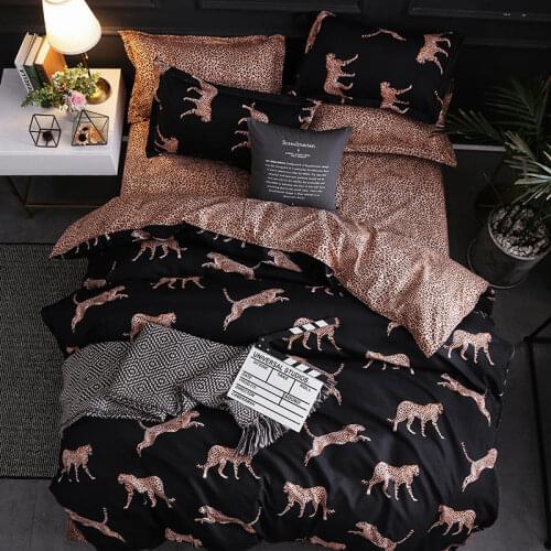 Bonenjoy Animal Bedding Set Black Bedclothes Leopard Reactive Printed Bed Cover with Pillowcase 3pcs Single Double Duvet Cover