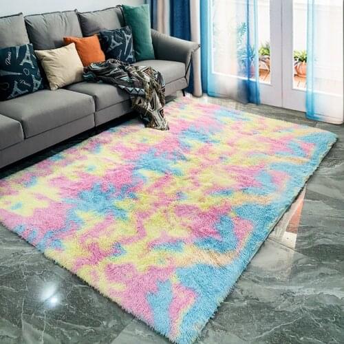 Rainbow Fluffy Rugs Anti-Skid Shaggy Area Rug Dining Room Carpet Floor Mat Home Bedroom 40*60cm/80*120cm/120*160cm