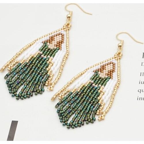 Religious Belief Retro Ethnic Style Miyuki Rice Beads Hand-woven Virgin Mary Long Tassel Earrings Vintage Jewelry Drop Earrings