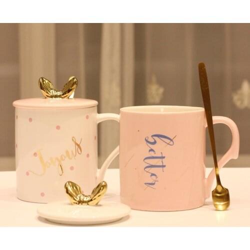 Nordic Wind Pink Cup Ins Mug Spoon Coffee Mug Creative Ceramic Water Milk for Breakfast Cups and Mugs Girl Gift ceramic mug