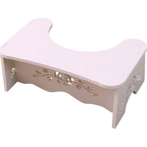 Bathroom Toilet Stool, 17.5cm Height, Wood Plastic Squatting Toilet Stool with Hollow Rose, Deer Pattern, White