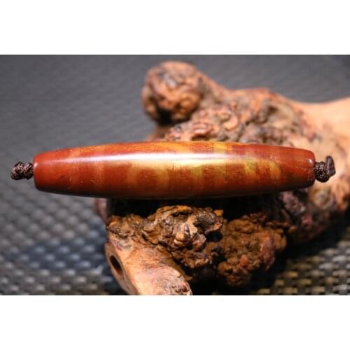 Treasure Magic Power Tibetan Old Agate Cinnabar 2 eye dZi Bead Amulet Timestown UPD22