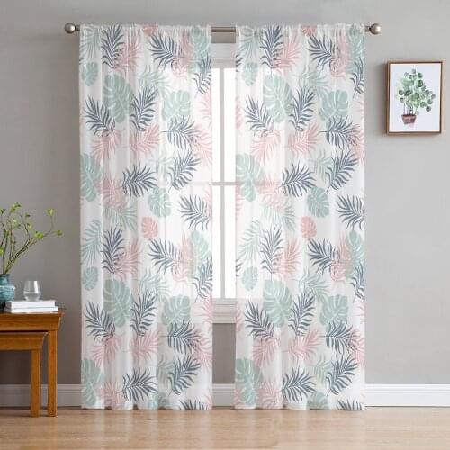 Nordic Palm Leaf Turtle Tropical Plant Curtains For Living Room Bedroom Transparent Tulle Curtains Window Drapes Sheer Curtain