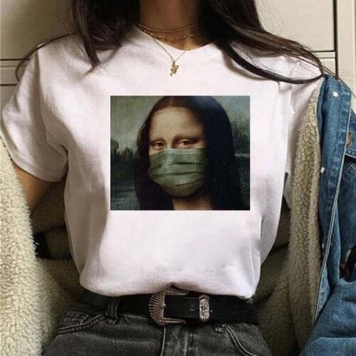Mona Lisa with Mask Printed Tops Harajuku Aesthetic T Shirt Women Ullzang Vintage Graphic T-shirt Funny Tshirts Tops Tees Female