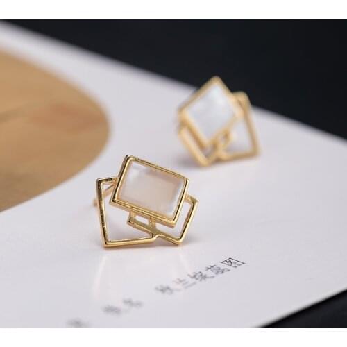 VLA 2021 new 925 silver simple personality fashion geometric Earrings womens irregular creative Shell Earrings