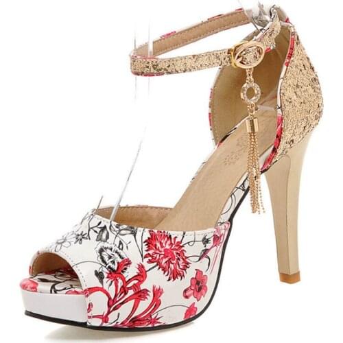 Summer Women Sandals Pumps Spring Open Toe Women High Heels Party Shoes Print Platform Sandales Ladies Shoes Size 34-47 WSH3891
