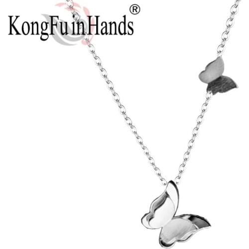 Shining 925 Sterling Silver Double Butterfly Pendant Necklace For Lady Romantic Anniversary Gift Hypoallergenic Wear Comfortable