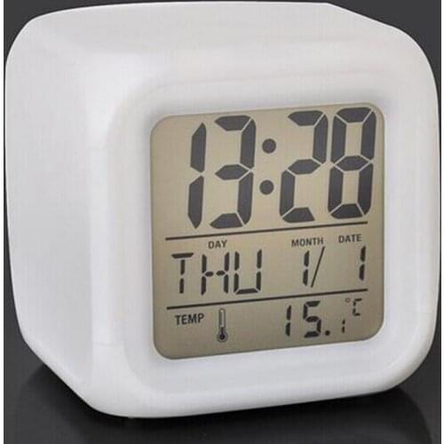 1*Night Light Alarm Clock LED Colorful Digital Electronic Glowing Alarm Clock Cute Mini Child Bedroom