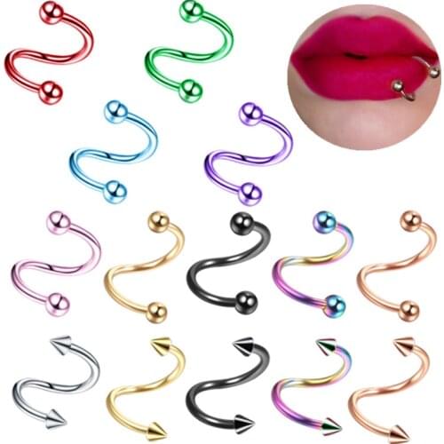 1Piece Stainless Steel Twist Lip Ring Earring 16G Labret Piercing Spiral Barbell Cartilage Piercing Tragus Earring Helix Jewelry
