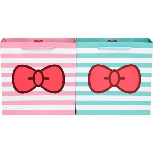 20 Pack Cute Pink Blue Stripe Bow-Knot Gift Paper Packaging Bag with Handle for Clothes Underwear Comestic Candy