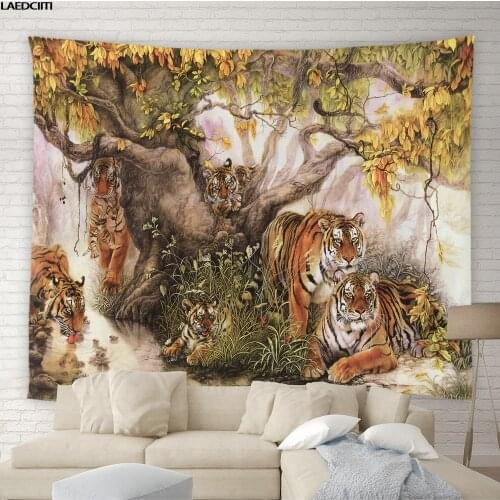 African Hippie Tapestry Leopard Lion Horse Wild Animal Indigenous Woman Feather Background Wall Hanging Cloth Bedroom Home Decor