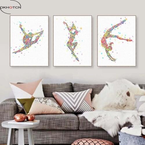 Watercolor Gymnastics Exercise Canvas Painting Abstract Beautiful Girl Room Wall Pictures Art Print Poster Home Decor