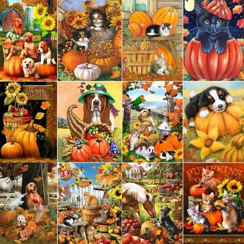 XUEQIXIAOZU Full Animals And Pumpkins Diamond Embroidery 5D DIY Diamond Painting Mosaic Home Decoration Gifts 2020 New