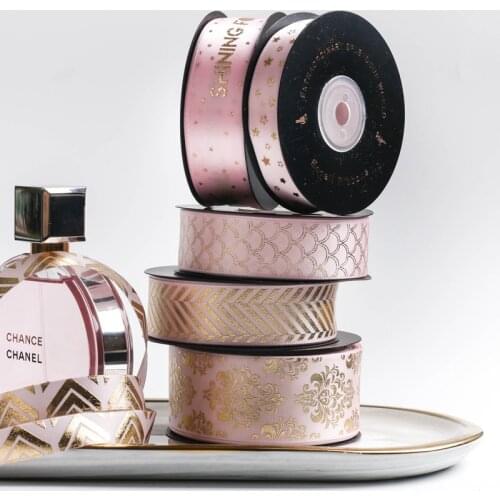 10yards Gold Foil Printed Satin Ribbon for Gift Packaging Wrapping Wedding Christmas Birthday Decoration 2020122201