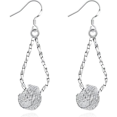 Free Shipping 925 Sterling Silver Drop Earrings Simple Ball Pendant Womens Vintage Earrings 925 Sterling Silver Earrings