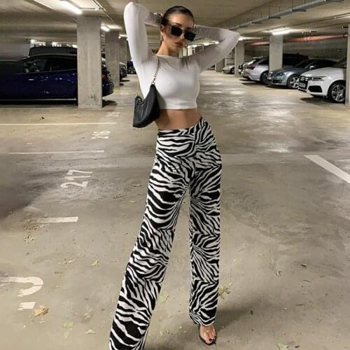 Zebra Stripes Wide Leg Pants High Waist Casual Women Long Trousers Soft Comfort Slacks Sexy Female Ankle-Length Pants Streetwear