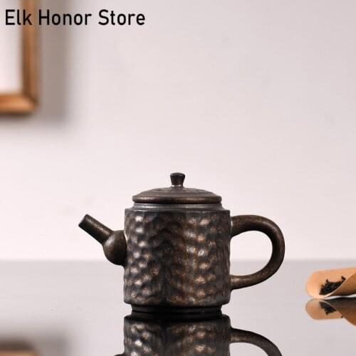 180ml Retro Coarse Ceramic Teapot Rust Glaze Small Master Pots With Strainers Chinese Kung Fu Tea Maker Teaset Gift Packaging