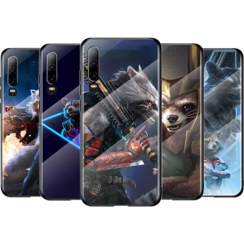 Marvel Rocket Raccoon Bear For Huawei P40 P30 P20 P10 Pro Plus Lite 5G 2019 Tempered Glass Cover Shell Luxury Phone Case