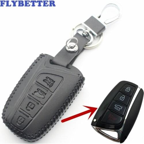 FLYBETTER Genuine Leather 4Button Smart Key Case Cover For Hyundai SantaFe/Equus/Azera/Genesis Car Styling L88