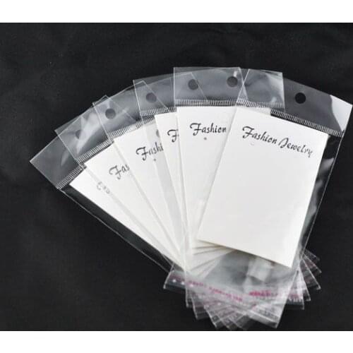 DoreenBeads White Ear Hooks Earring Display Cards(with "Fashion Jewelry" print)W/Self Adhesive Bags 88x50mm,100 pcs
