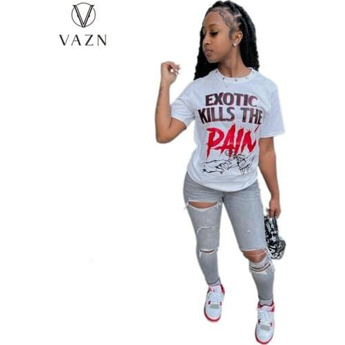 VAZN 2020 Hot Letter Sport Young Hip Pop Style Sexy Soft Top Fashion O-Neck Short Sleeve Women Slim Tees