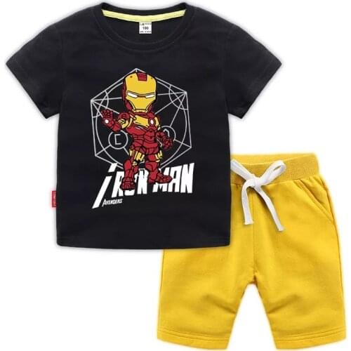 Cartoon Disney Marvel Avengers Iron Man Boy Clothes Sets Cotton Baby Girl T-Shirt + Short Kids Outfits Casual Childrens Clothes