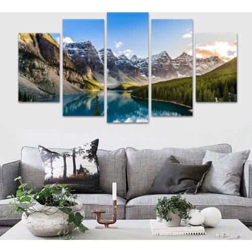 5 Pieces of Nordic Style Moraine Lake Landscape Art Painting HD Printing Office Living Room Bedroom Home Decoration Frameless