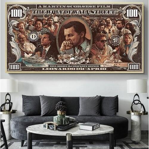 Money Art 100 Dollar Canvas Painting Graffiti Street Posters and Prints Wolf of Wall Street Pop Art for Living Room Decor Cuadro